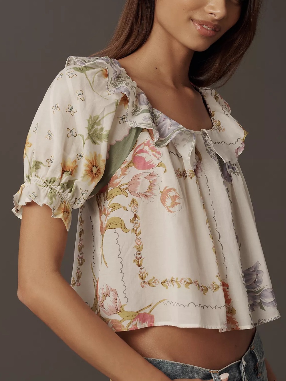 By Anthropologie Puff-Sleeve Collared Blouse Top Shirt NWT